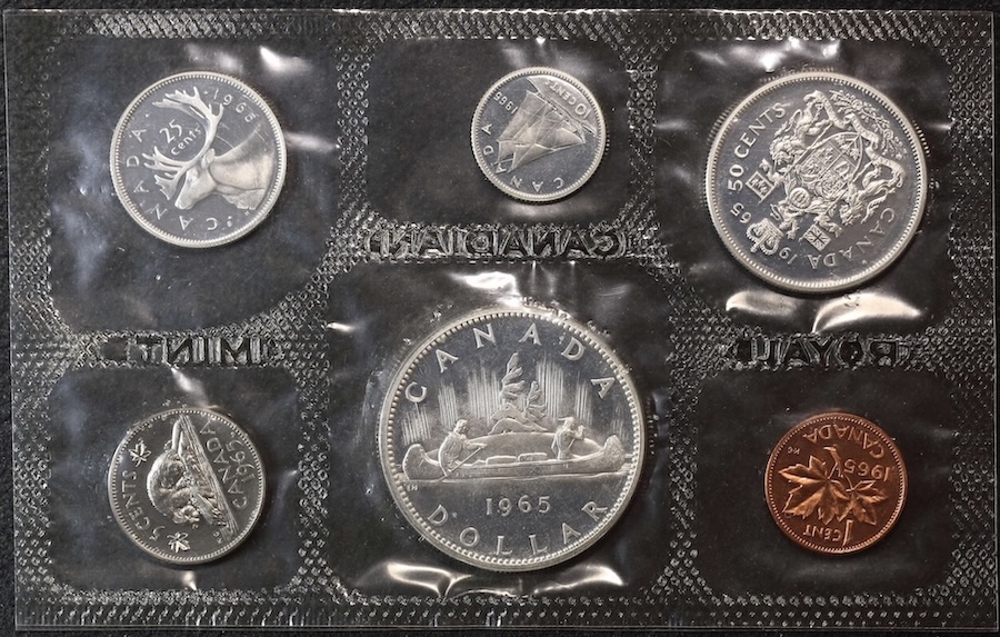 Canada-1965-Silver-Uncirculated-Coin-Set-In-Pliofilm---Inter-Parliamentary-Union-Card?